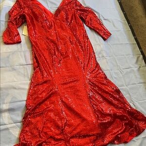 Glamorous Red Sequin Long Sleeve Dress